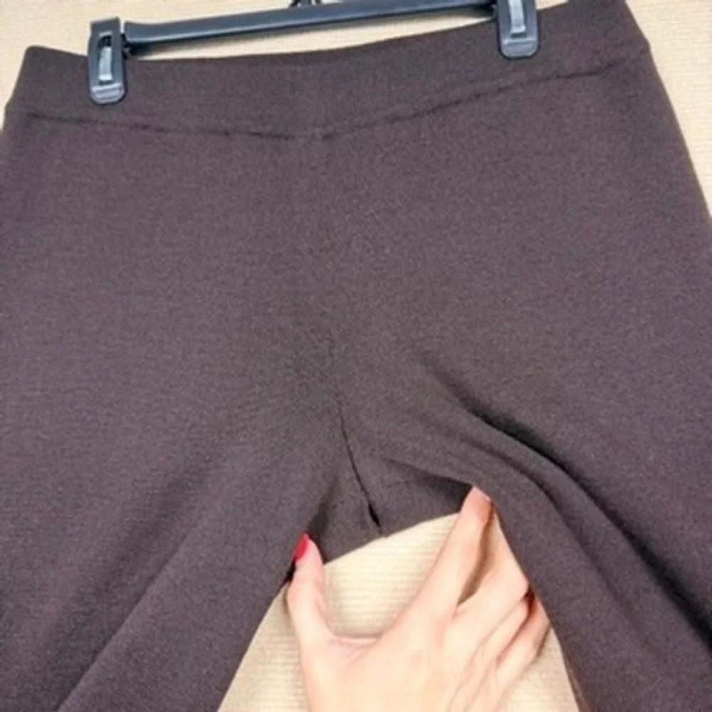 Eileen Fisher Knit Straight Leg Pants Brown Elastic Waist Luxury Workwear